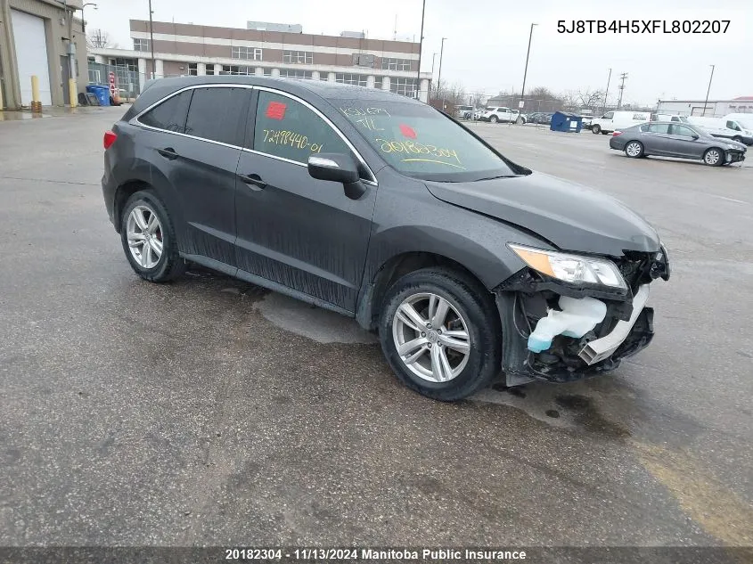 2015 Acura Rdx VIN: 5J8TB4H5XFL802207 Lot: 20182304