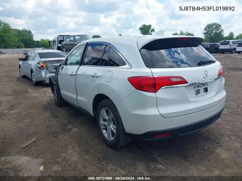 2015 Acura Rdx VIN: 5J8TB4H53FL019892 Lot: 39721998