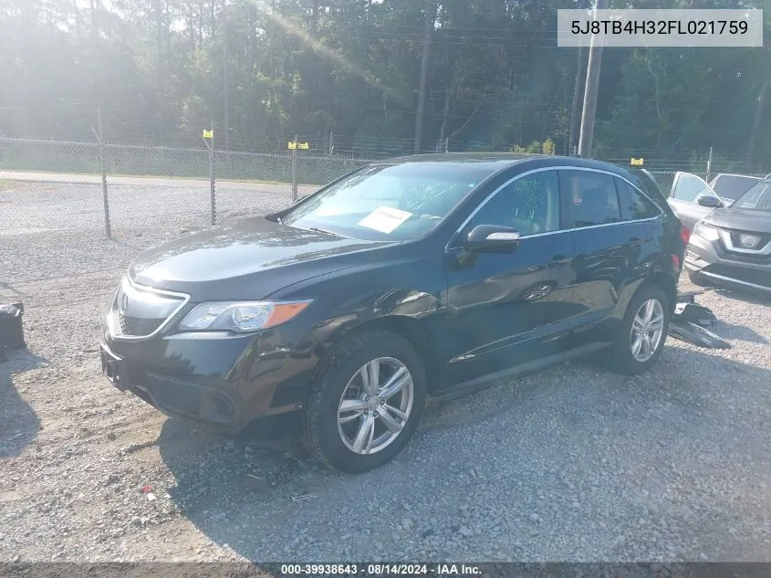 2015 Acura Rdx VIN: 5J8TB4H32FL021759 Lot: 39938643