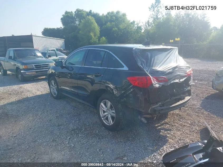 2015 Acura Rdx VIN: 5J8TB4H32FL021759 Lot: 39938643