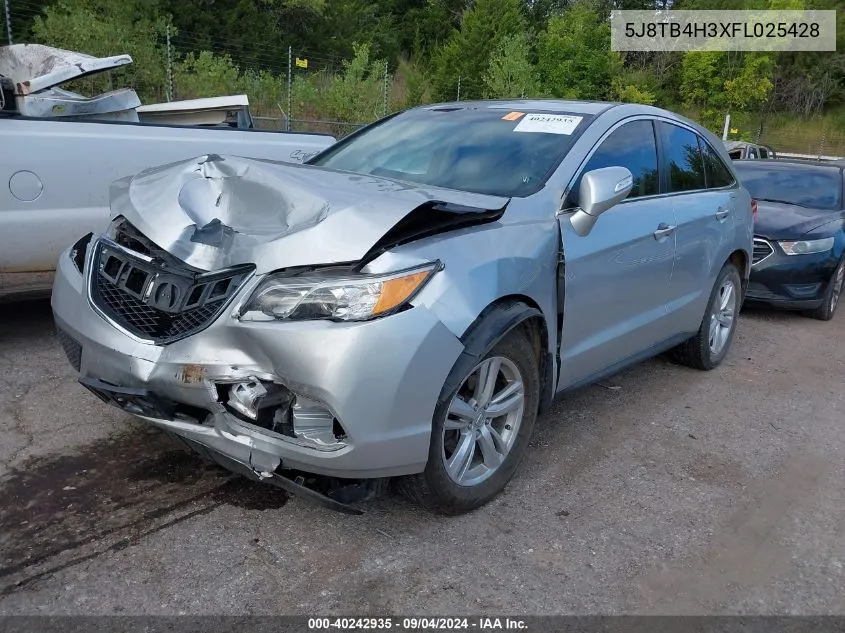 2015 Acura Rdx VIN: 5J8TB4H3XFL025428 Lot: 40242935