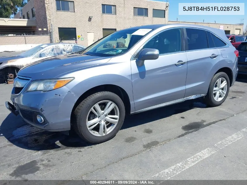 2015 Acura Rdx VIN: 5J8TB4H51FL028753 Lot: 40294611