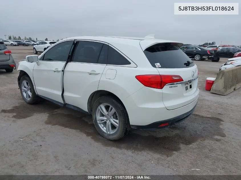 2015 Acura Rdx VIN: 5J8TB3H53FL018624 Lot: 40798072