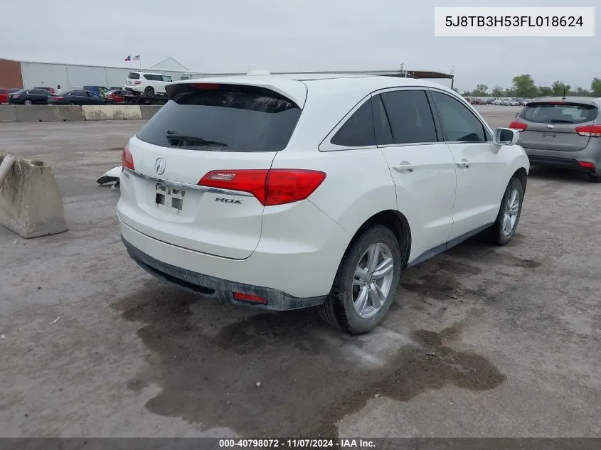 2015 Acura Rdx VIN: 5J8TB3H53FL018624 Lot: 40798072