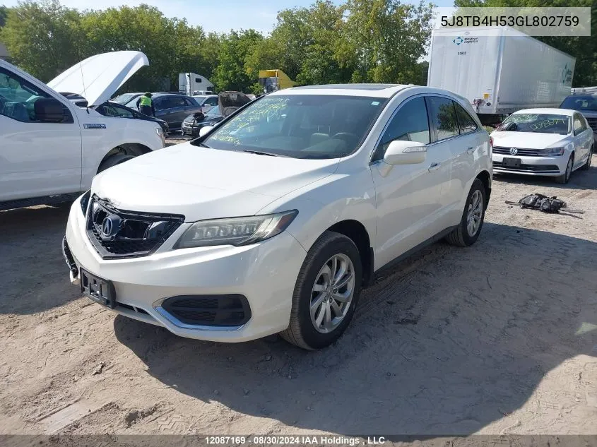 2016 Acura Rdx Technology VIN: 5J8TB4H53GL802759 Lot: 12087169