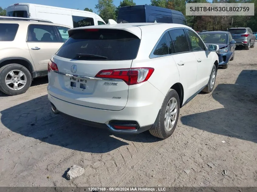 2016 Acura Rdx Technology VIN: 5J8TB4H53GL802759 Lot: 12087169