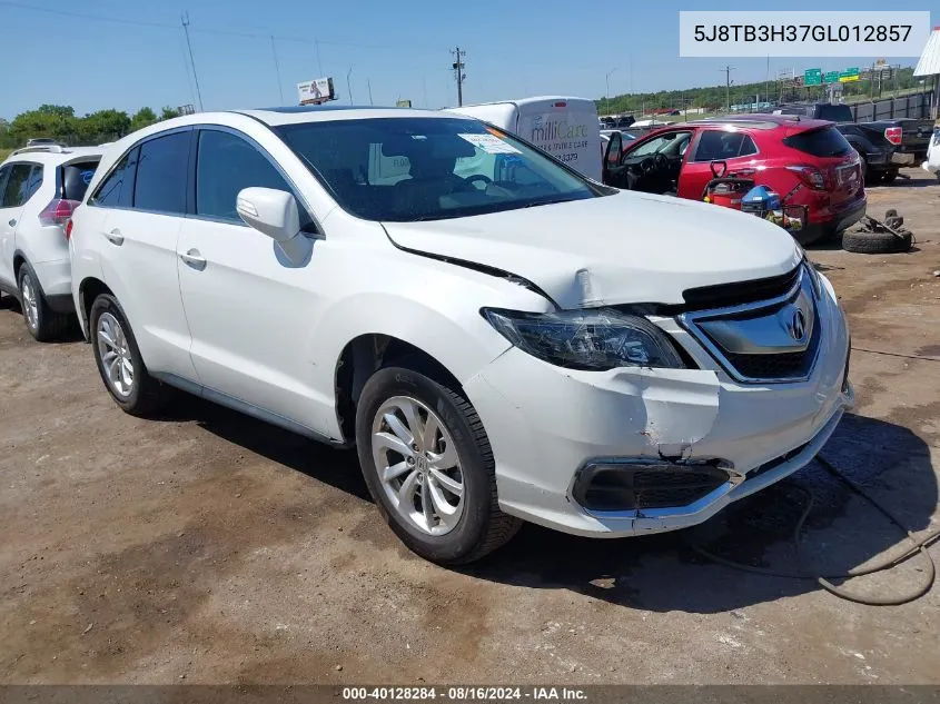 2016 Acura Rdx Acurawatch Plus Pkg VIN: 5J8TB3H37GL012857 Lot: 40128284