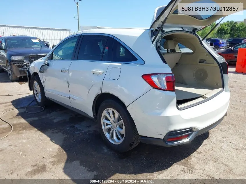 2016 Acura Rdx Acurawatch Plus Pkg VIN: 5J8TB3H37GL012857 Lot: 40128284