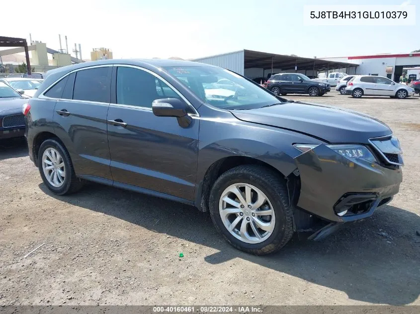 2016 Acura Rdx Acurawatch Plus Package VIN: 5J8TB4H31GL010379 Lot: 40160461