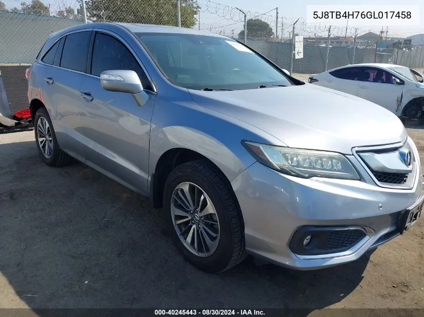 2016 Acura Rdx Advance Package VIN: 5J8TB4H76GL017458 Lot: 40245443