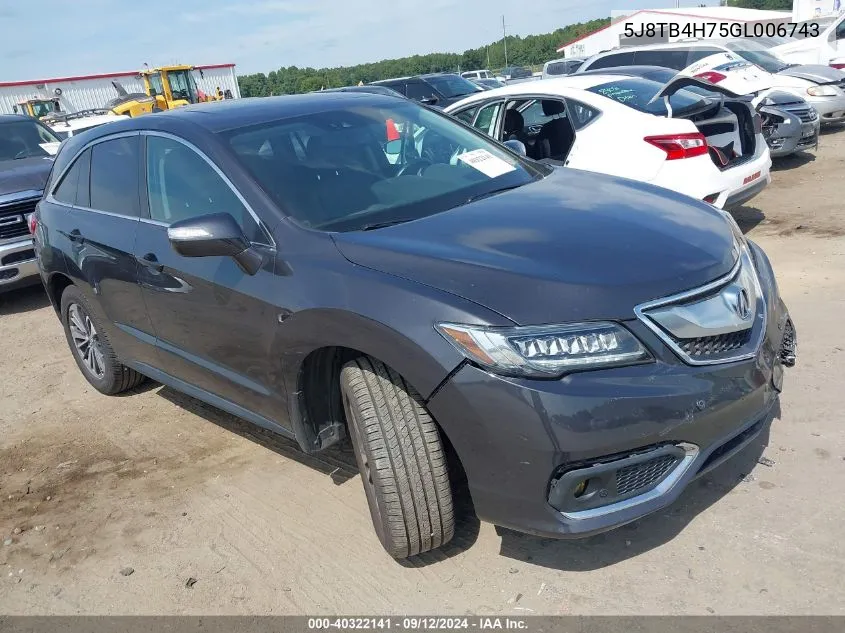 2016 Acura Rdx Advance Package VIN: 5J8TB4H75GL006743 Lot: 40322141