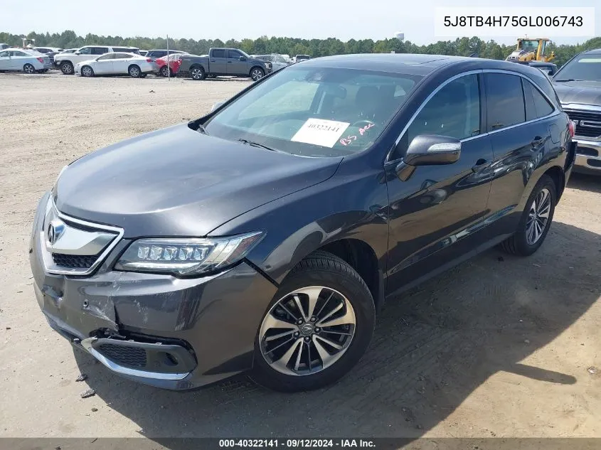 2016 Acura Rdx Advance Package VIN: 5J8TB4H75GL006743 Lot: 40322141