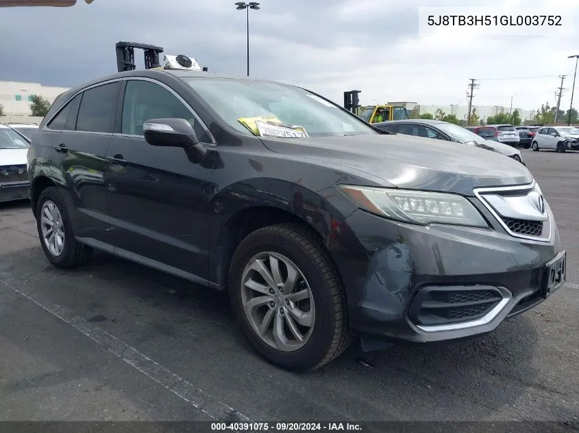 2016 Acura Rdx Technology Acurawatch Plus Packages/Technology Package VIN: 5J8TB3H51GL003752 Lot: 40391075