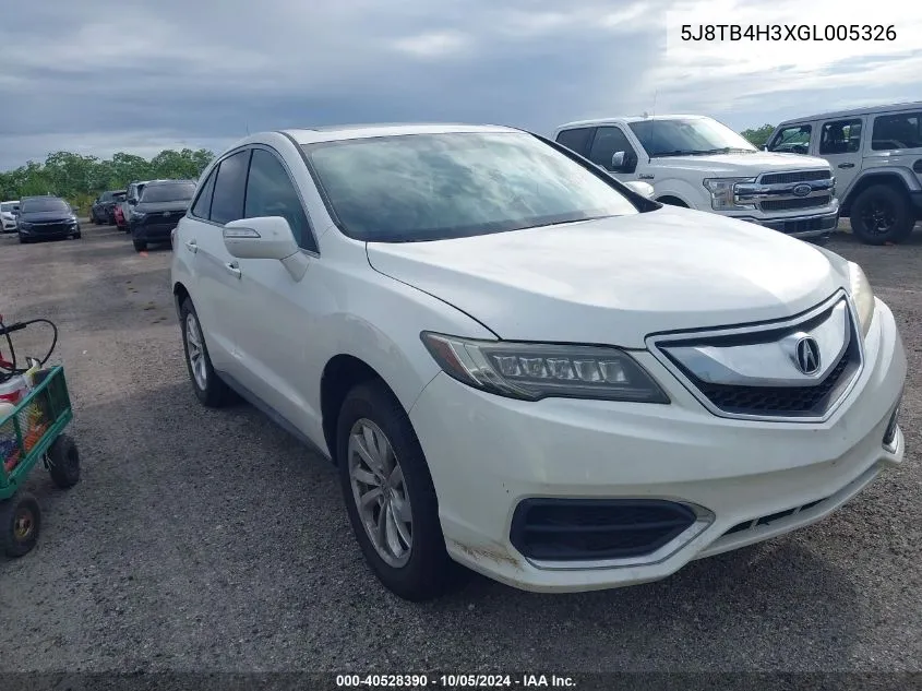 2016 Acura Rdx VIN: 5J8TB4H3XGL005326 Lot: 40528390