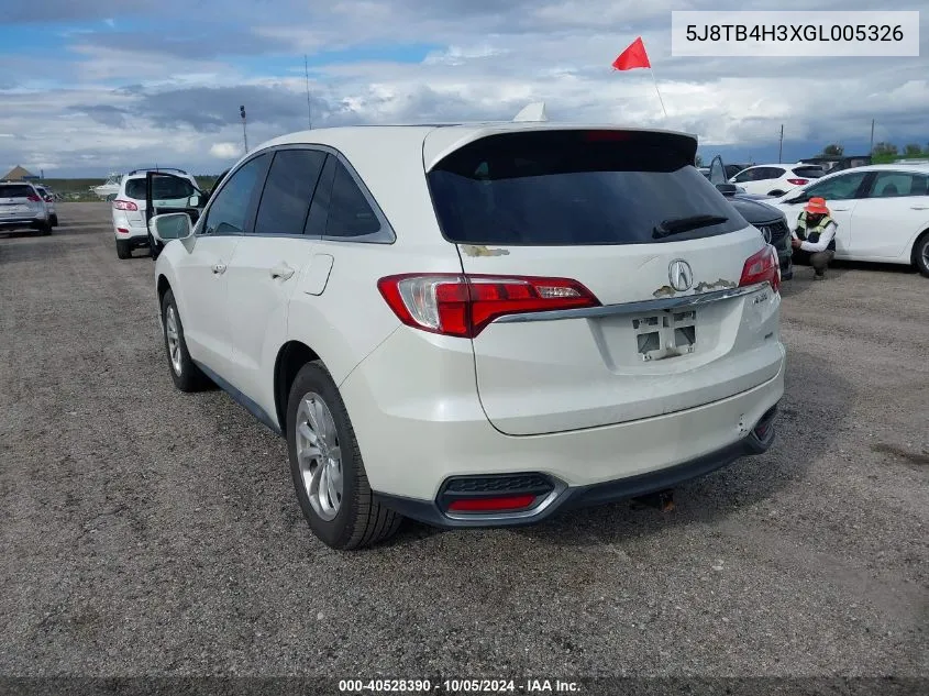 2016 Acura Rdx VIN: 5J8TB4H3XGL005326 Lot: 40528390