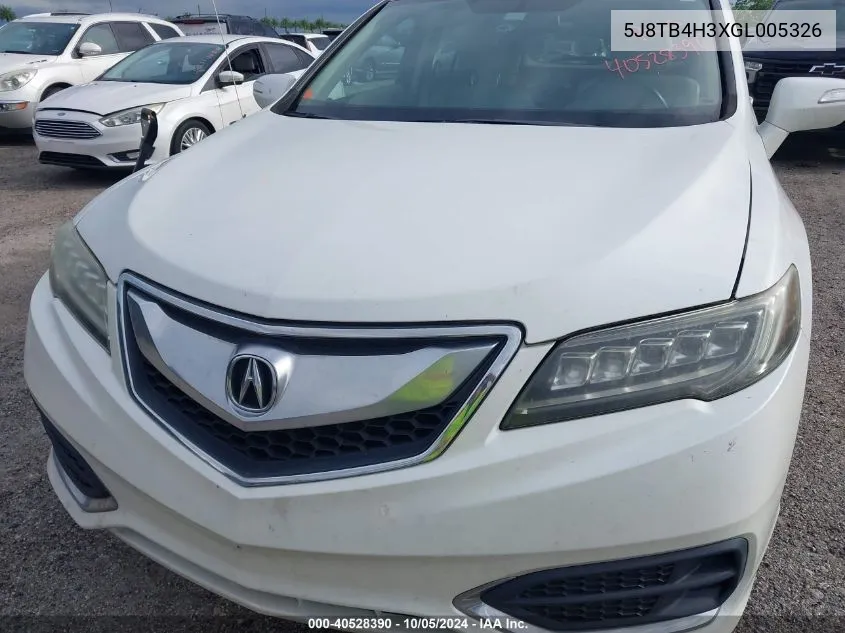 2016 Acura Rdx VIN: 5J8TB4H3XGL005326 Lot: 40528390