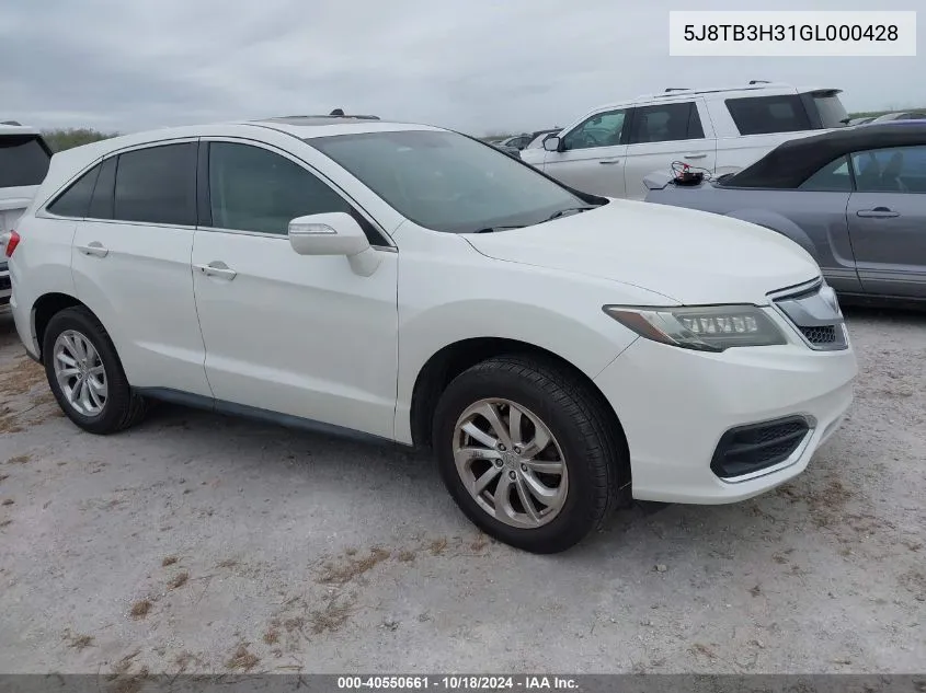 2016 Acura Rdx Acurawatch Plus Pkg VIN: 5J8TB3H31GL000428 Lot: 40550661