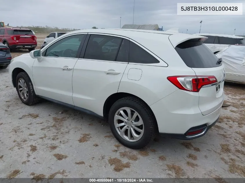 2016 Acura Rdx Acurawatch Plus Pkg VIN: 5J8TB3H31GL000428 Lot: 40550661