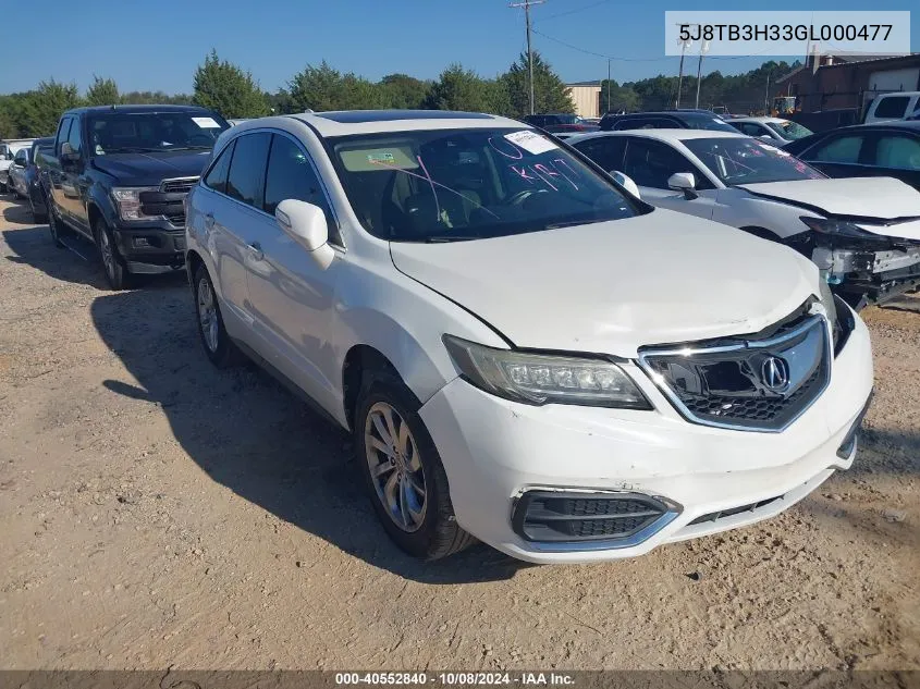 2016 Acura Rdx Acurawatch Plus Pkg VIN: 5J8TB3H33GL000477 Lot: 40552840