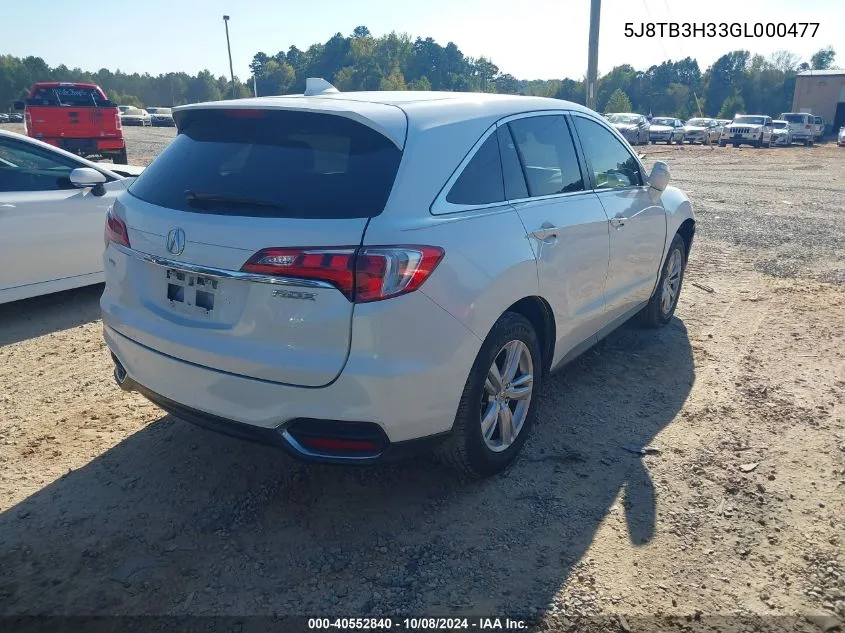 2016 Acura Rdx Acurawatch Plus Pkg VIN: 5J8TB3H33GL000477 Lot: 40552840