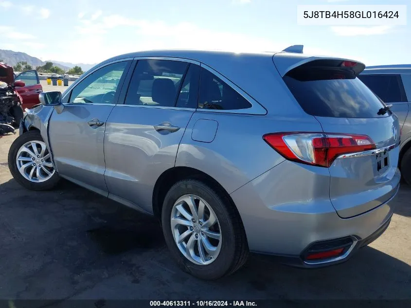 2016 Acura Rdx Technology Acurawatch Plus Packages/Technology Package VIN: 5J8TB4H58GL016424 Lot: 40613311