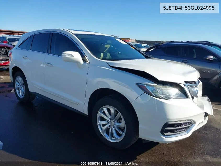 5J8TB4H53GL024995 2016 Acura Rdx Technology Acurawatch Plus Packages/Technology Package