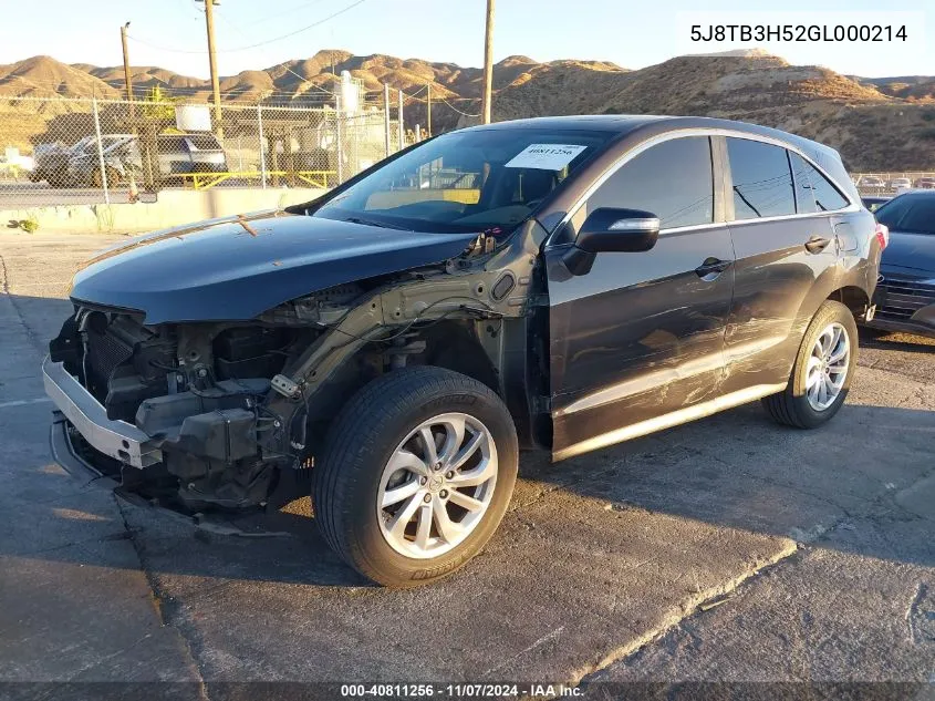 2016 Acura Rdx Technology Acurawatch Plus Packages/Technology Package VIN: 5J8TB3H52GL000214 Lot: 40811256