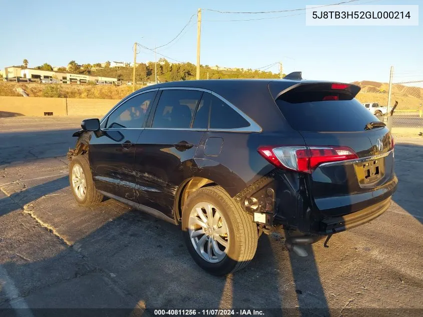 2016 Acura Rdx Technology Acurawatch Plus Packages/Technology Package VIN: 5J8TB3H52GL000214 Lot: 40811256