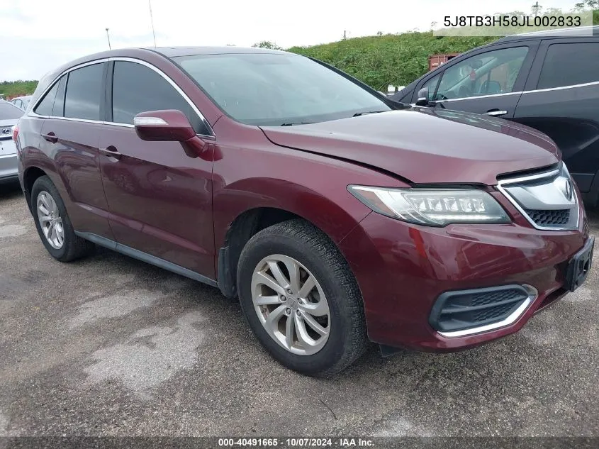 2018 Acura Rdx Technology VIN: 5J8TB3H58JL002833 Lot: 40491665