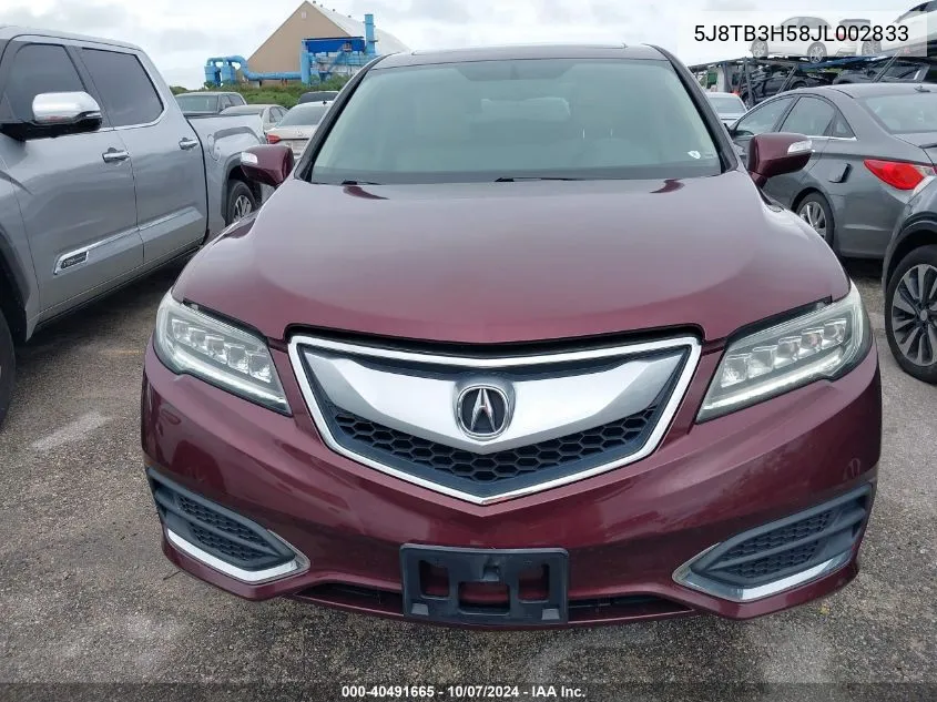 2018 Acura Rdx Technology VIN: 5J8TB3H58JL002833 Lot: 40491665