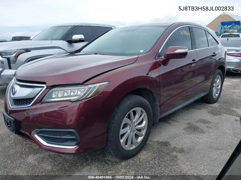 2018 Acura Rdx Technology VIN: 5J8TB3H58JL002833 Lot: 40491665