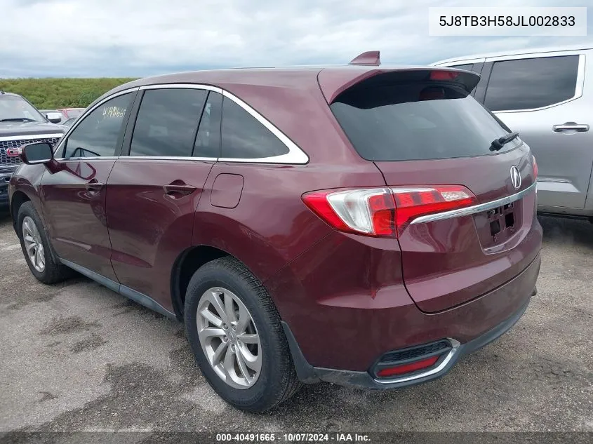 2018 Acura Rdx Technology VIN: 5J8TB3H58JL002833 Lot: 40491665