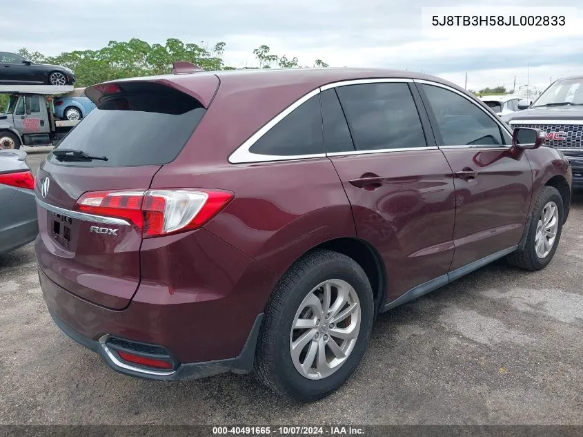 2018 Acura Rdx Technology VIN: 5J8TB3H58JL002833 Lot: 40491665