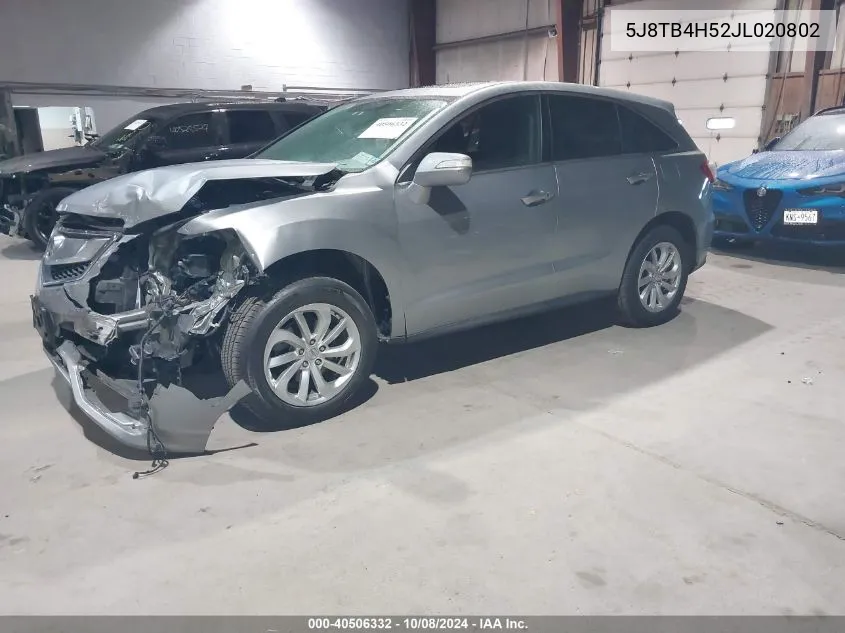 2018 Acura Rdx Technology VIN: 5J8TB4H52JL020802 Lot: 40506332