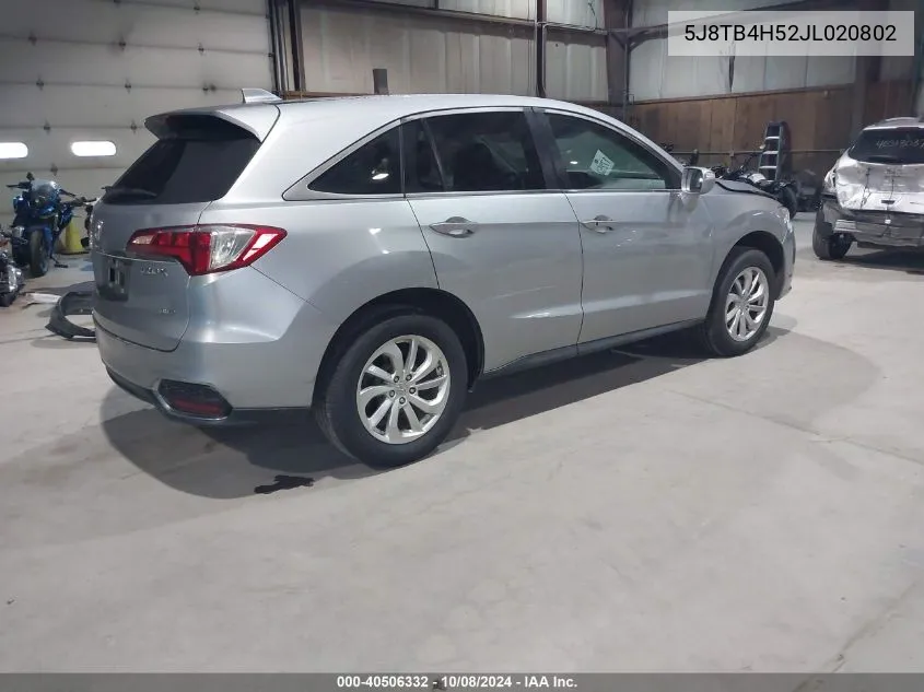 2018 Acura Rdx Technology VIN: 5J8TB4H52JL020802 Lot: 40506332