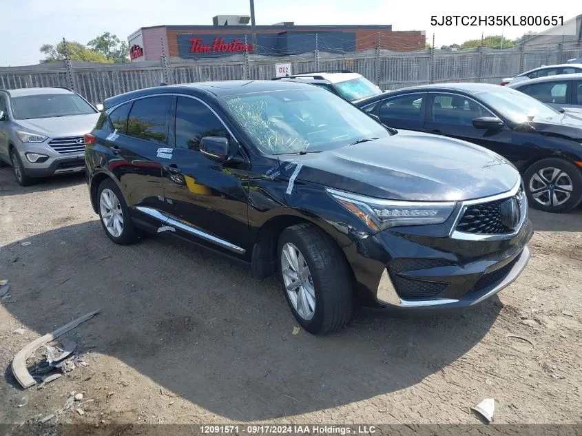 2019 Acura Rdx VIN: 5J8TC2H35KL800651 Lot: 12091571