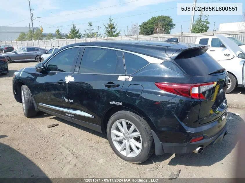 2019 Acura Rdx VIN: 5J8TC2H35KL800651 Lot: 12091571