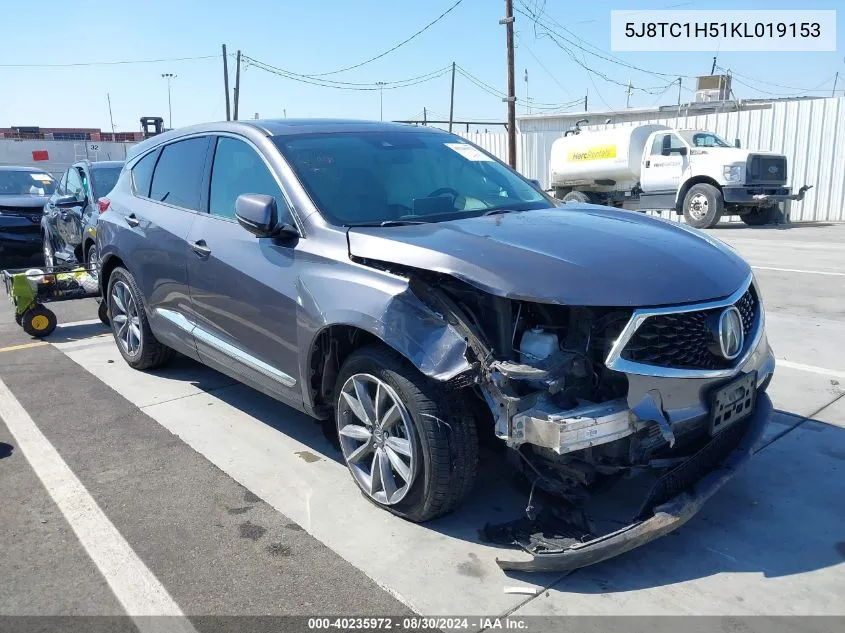 2019 Acura Rdx Technology Package VIN: 5J8TC1H51KL019153 Lot: 40235972