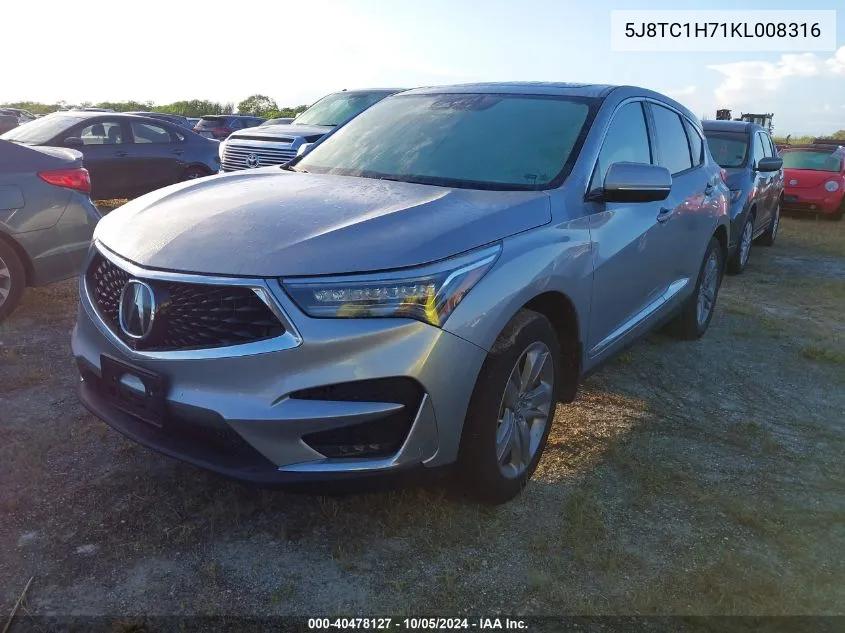 2019 Acura Rdx Advance Package VIN: 5J8TC1H71KL008316 Lot: 40478127