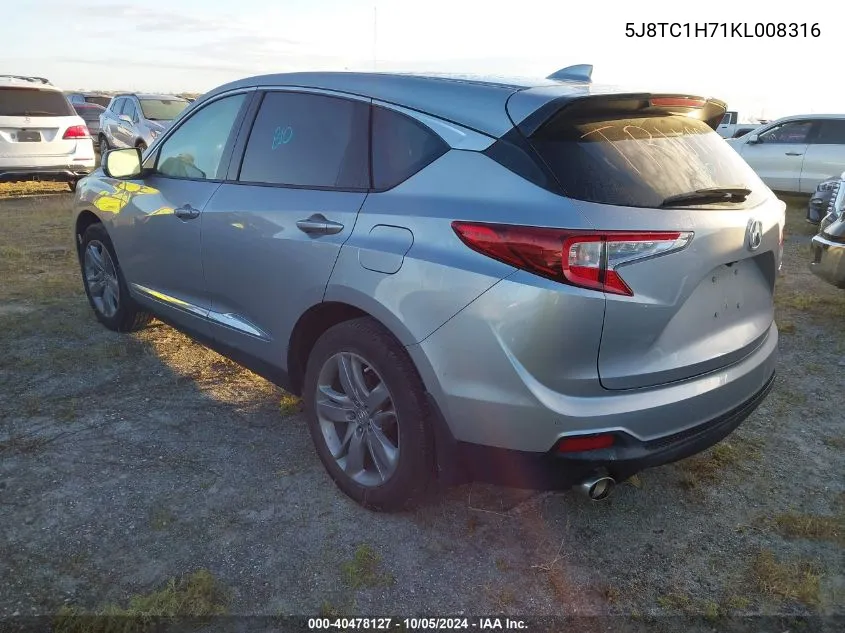 2019 Acura Rdx Advance Package VIN: 5J8TC1H71KL008316 Lot: 40478127