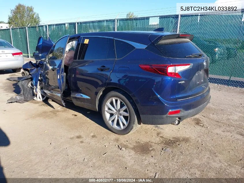 2019 Acura Rdx Standard VIN: 5J8TC2H34KL033892 Lot: 40532177