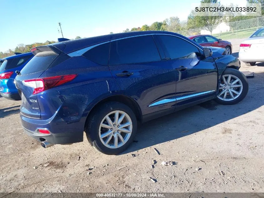 2019 Acura Rdx Standard VIN: 5J8TC2H34KL033892 Lot: 40532177