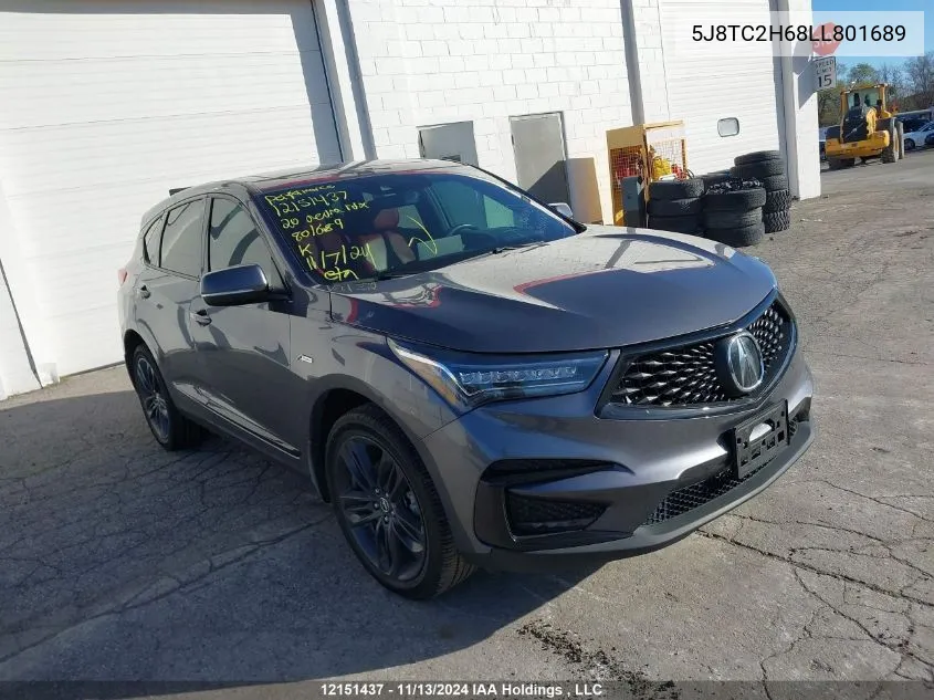 2020 Acura Rdx VIN: 5J8TC2H68LL801689 Lot: 12151437