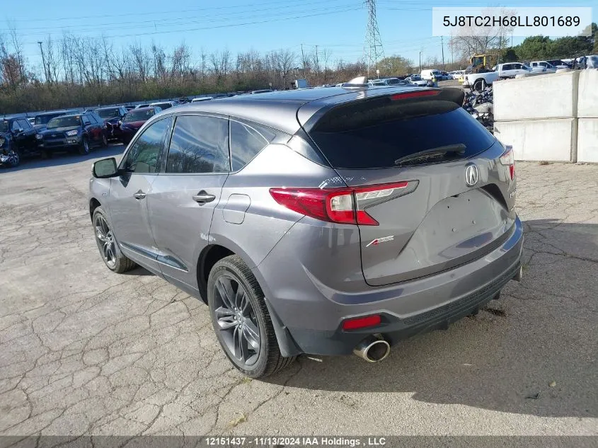 2020 Acura Rdx VIN: 5J8TC2H68LL801689 Lot: 12151437