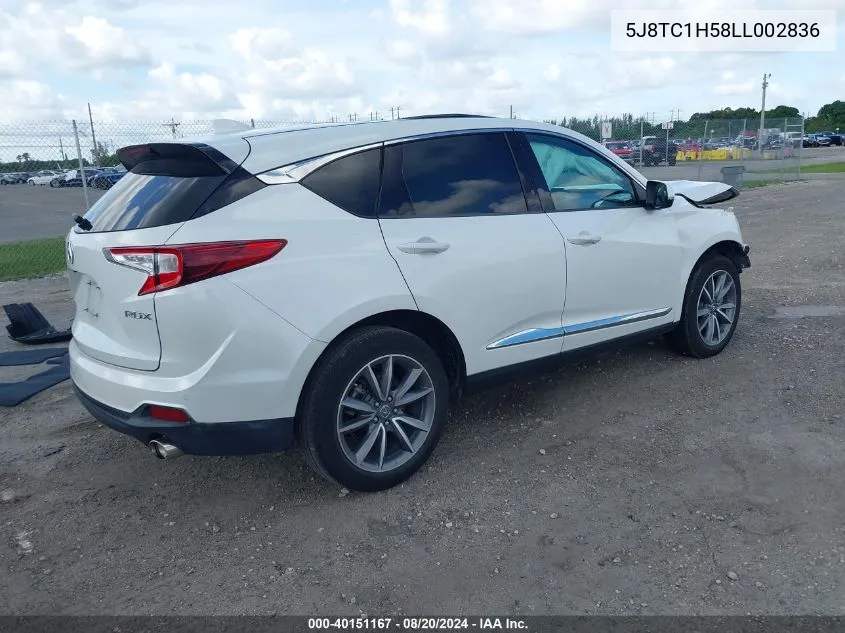 2020 Acura Rdx Technology VIN: 5J8TC1H58LL002836 Lot: 40151167