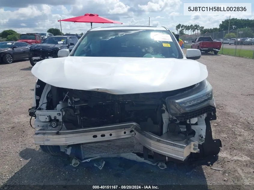 2020 Acura Rdx Technology VIN: 5J8TC1H58LL002836 Lot: 40151167