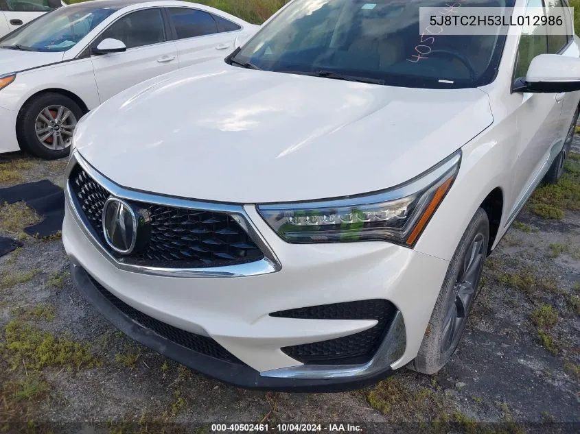 2020 Acura Rdx Technology Package VIN: 5J8TC2H53LL012986 Lot: 40502461