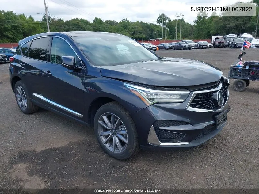 2021 Acura Rdx Technology Package VIN: 5J8TC2H51ML007822 Lot: 40192298