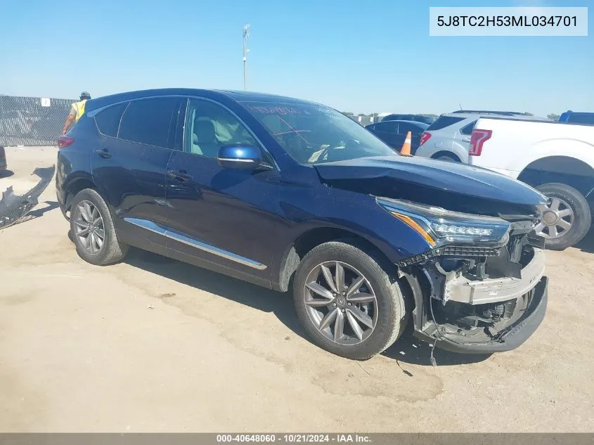 2021 Acura Rdx Technology VIN: 5J8TC2H53ML034701 Lot: 40648060