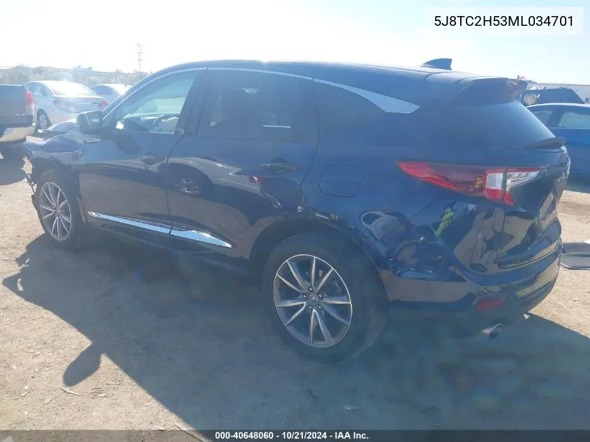 2021 Acura Rdx Technology VIN: 5J8TC2H53ML034701 Lot: 40648060